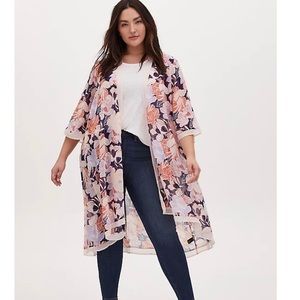 NWT 2X Torrid pink floral chiffon hi-lo kimono